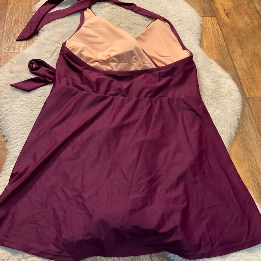 J. Cew Re-Imagined Swim Dress Size 8‎ Halter Onepiece Burgundy Wine Wrap Women's
